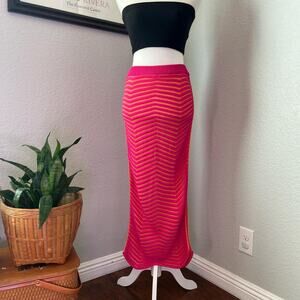 Boho Pointelle Scallop Knit Maxi Skirt - Vibrant pink
